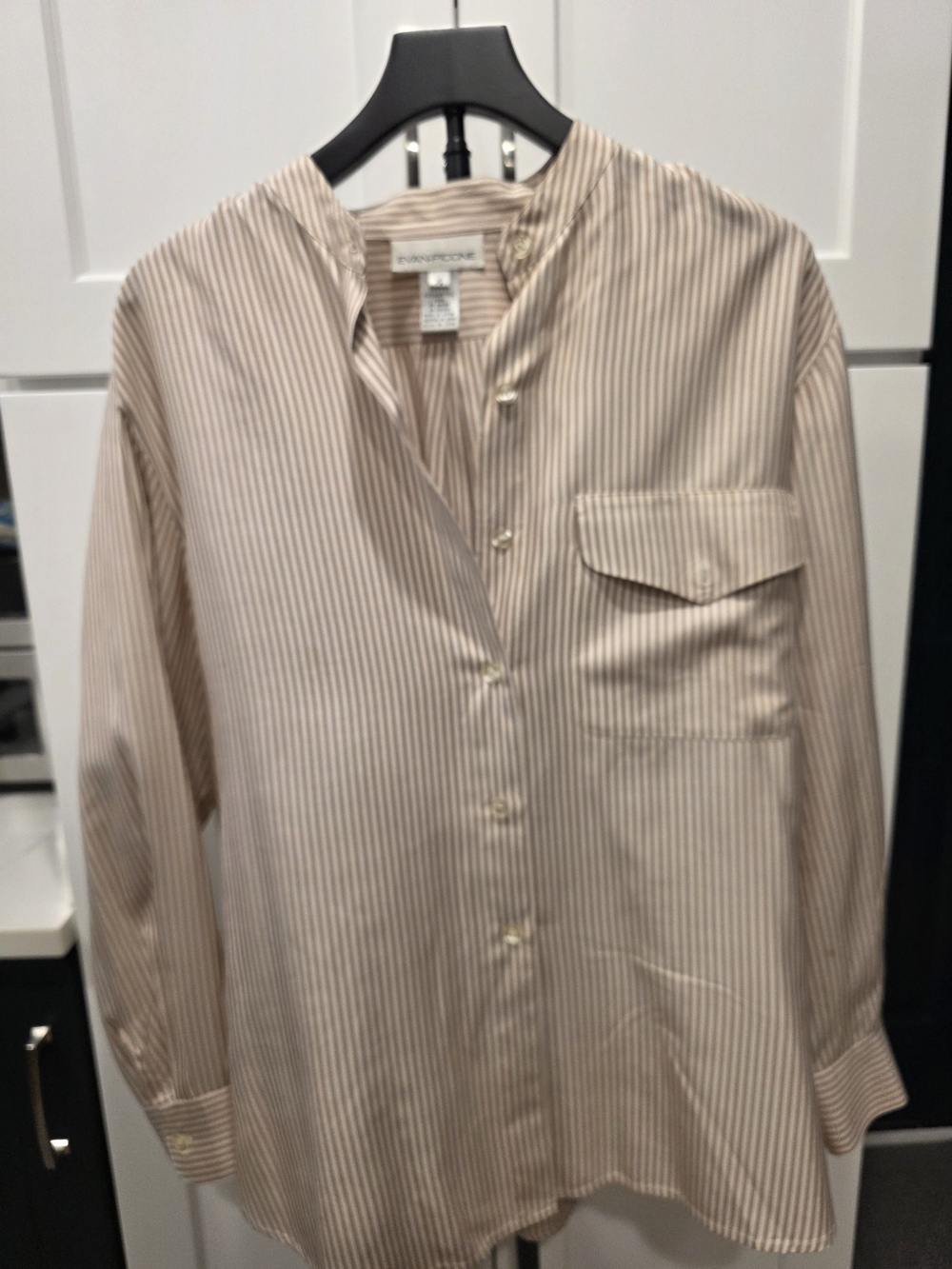 Evan Picone Cream and Tan Striped Silk Button-Front Blouse